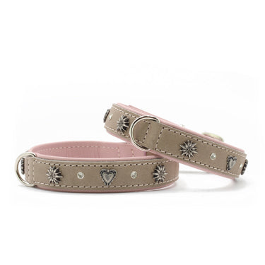 Hundhalsband läder ”Herzblatt” – Taupe & Rosa Nappaläder – Maul Ledermanufaktur