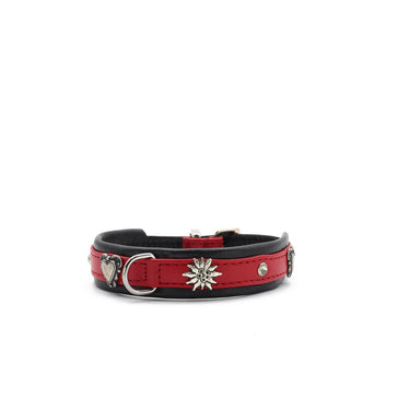 Hundhalsband läder Mini Herzilein – Nappaläder med Edelweiss – Maul Ledermanufaktur