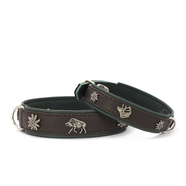Hundhalsband läder Jagdglück – Robust med jaktmotiv – Maul Ledermanufaktur