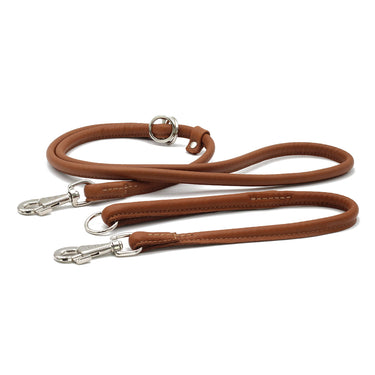 Hundkoppel läder Rundsytt 240 cm – Cognac