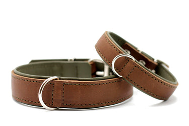 Hundhalsband läder Klassik Premium Mokka – Maul Ledermanufaktur - Khaki