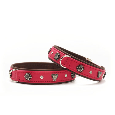 Hundhalsband läder Herzilein – Rött Nappaläder med Edelweiss – Maul Ledermanufaktur